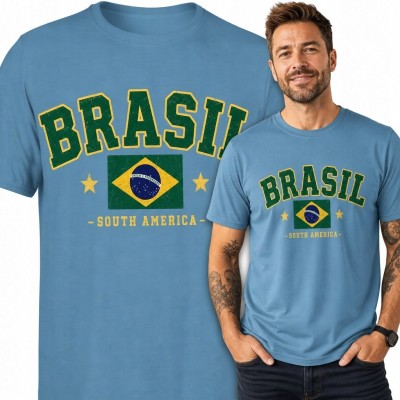 Koszulka męska „Brasil” z flagą Brazylii - styl retro college
