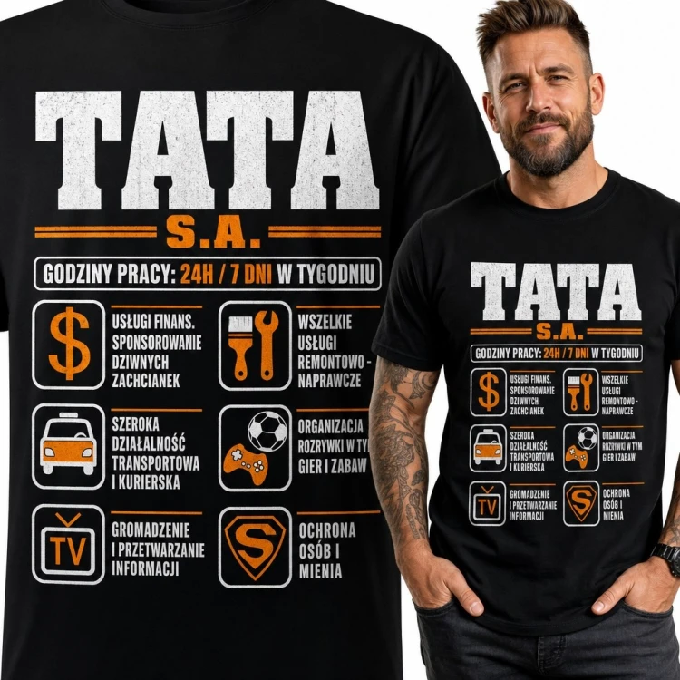 Koszulka męska dla taty „Tata S.A.” - humorystyczne usługi 24/7