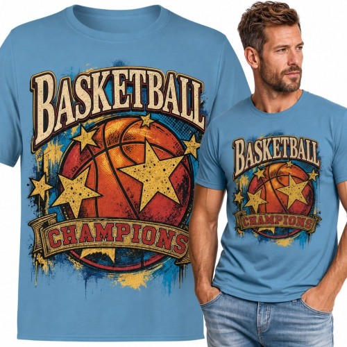 Koszulka męska z retro piłką do koszykówki „Basketball Champions”