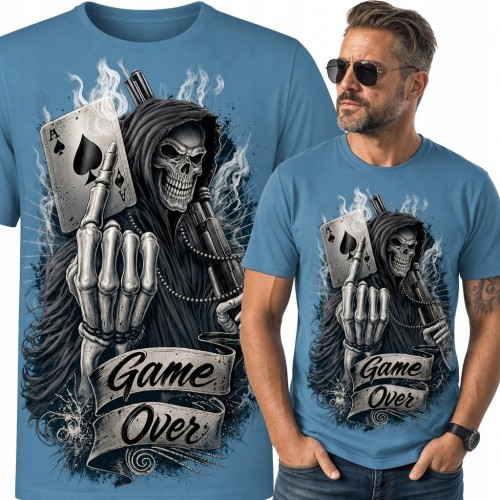 Koszulka męska z Ponurym Żniwiarzem „Game Over” - mroczny wzór
