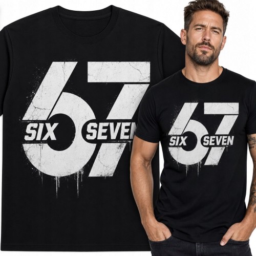 Koszulka męska z numerem „67” i napisem „Six Seven” - czarny streetwear