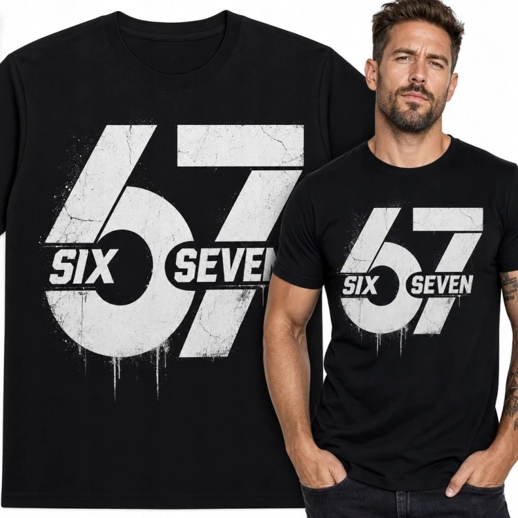 Koszulka męska z numerem „67” i napisem „Six Seven” - czarny streetwear