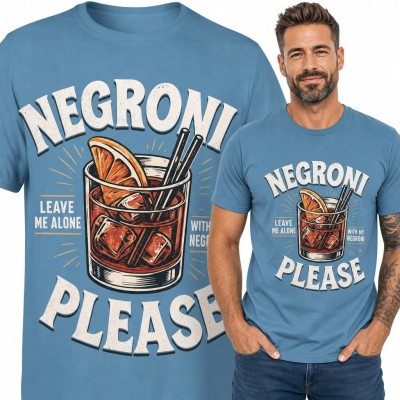 Koszulka męska z koktajlem Negroni „Negroni Please” - nadruk retro