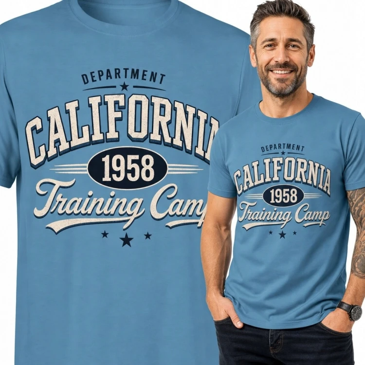 Koszulka męska z nadrukiem „California 1958 Training Camp” - retro college