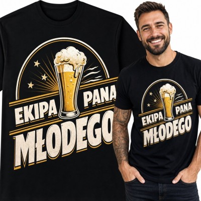 Koszulka męska „Ekipa Pana Młodego” z kuflem piwa - na wieczór kawalerski
