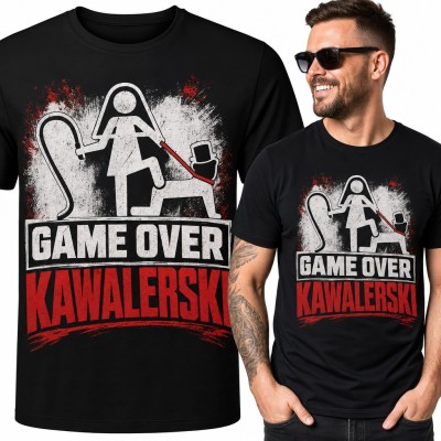Koszulka męska na wieczór kawalerski „Game Over Kawalerski” - humorystyczny nadruk