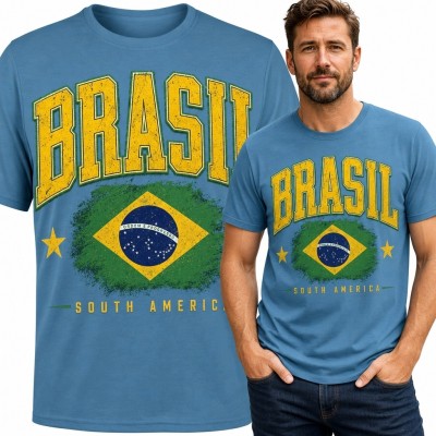 Koszulka męska z flagą Brazylii „Brasil” - styl retro