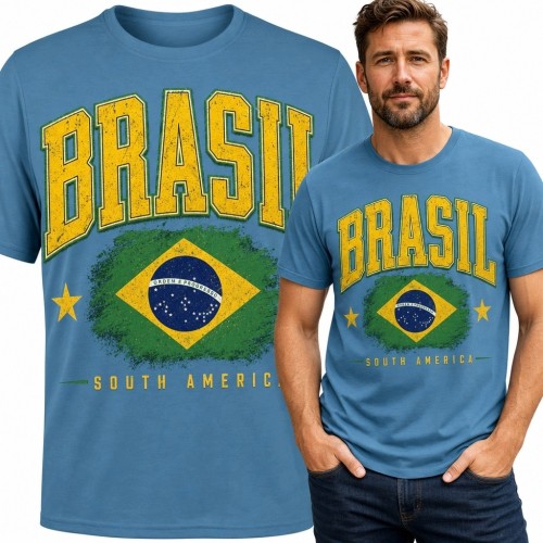 Koszulka męska z flagą Brazylii „Brasil” - styl retro