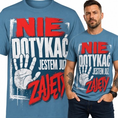 Koszulka męska z dłonią stop „Nie dotykać, jestem już zajęty” - humorystyczny nadruk