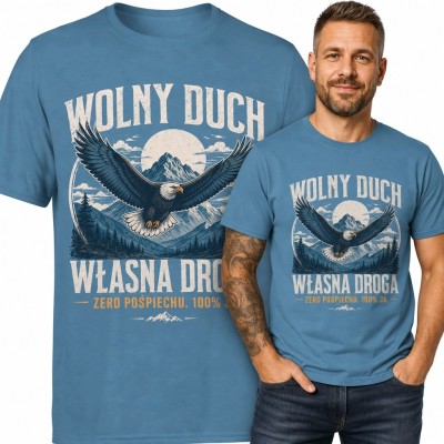 Koszulka męska z orłem nad górami „Wolny duch / własna droga”