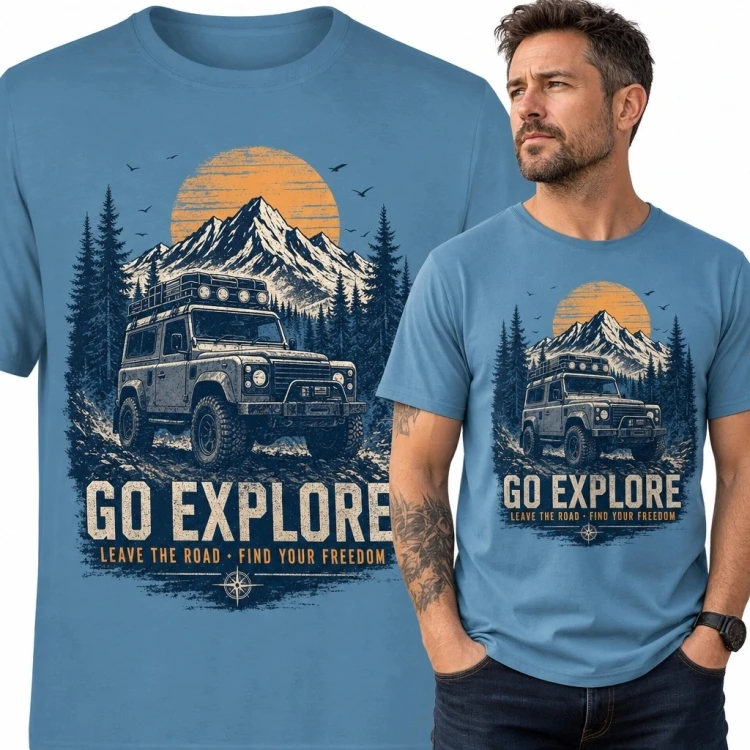 Koszulka męska z terenówką 4x4 „Go Explore” - off-road i góry