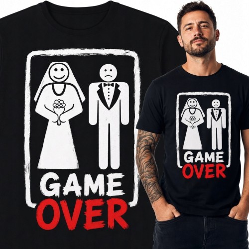 Koszulka męska na wieczór kawalerski „Game Over” - humor ślubny