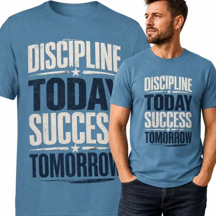 Koszulka męska z motywacyjnym napisem „Discipline Today Success Tomorrow” - dyscyplina i sukces
