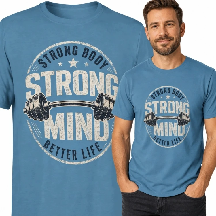 Koszulka męska ze sztangą „Strong Mind” - na siłownię