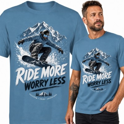 Koszulka męska ze snowboardzistą „Ride More / Worry Less” - sporty zimowe