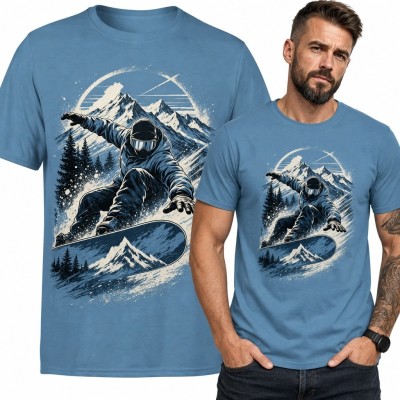 Koszulka męska ze snowboardzistą na tle gór - styl retro