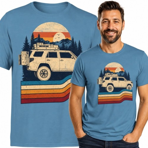 Koszulka męska z terenówką 4x4 - wyprawa off-road w stylu retro