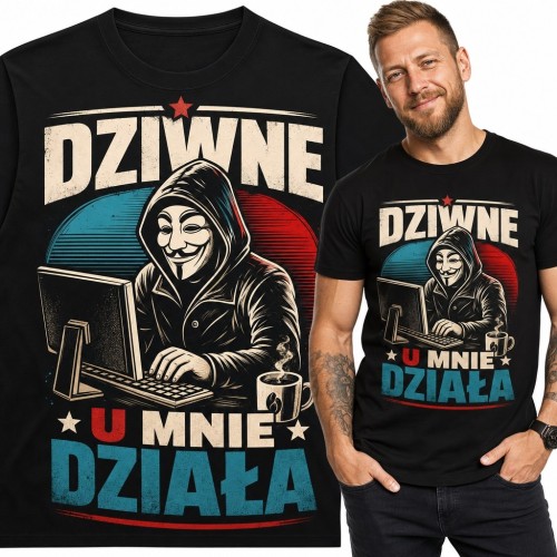 Koszulka męska dla programisty „Dziwne, u mnie działa” - humor IT
