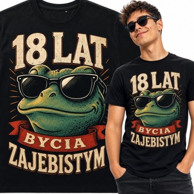 Koszulka męska z żabą na 18 urodziny - „18 lat bycia zajebistym”