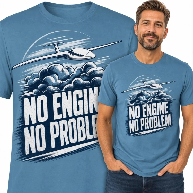 Koszulka męska z szybowcem nad chmurami „No Engine No Problem” - dla fana szybownictwa