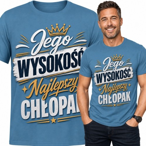 Koszulka męska dla chłopaka „Jego Wysokość Najlepszy Chłopak” - ze złotą koroną