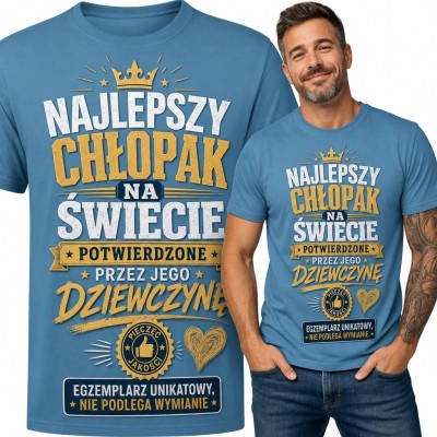 Koszulka męska „Najlepszy chłopak na świecie” - niebieska z emblematem kciuka w górę