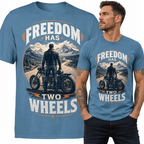 Koszulka męska motocyklowa „Freedom has two wheels” - górska trasa