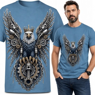 Koszulka męska z koronowanym mechanicznym orłem - wzór steampunkowy