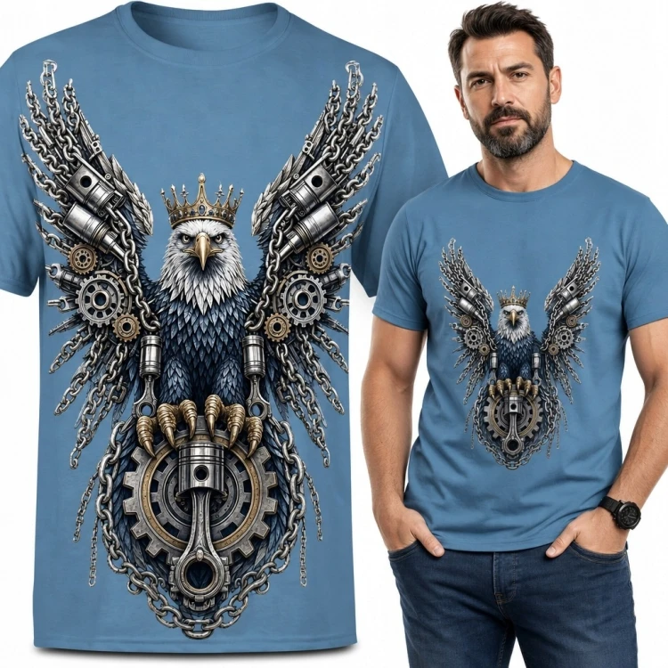 Koszulka męska z koronowanym mechanicznym orłem - wzór steampunkowy