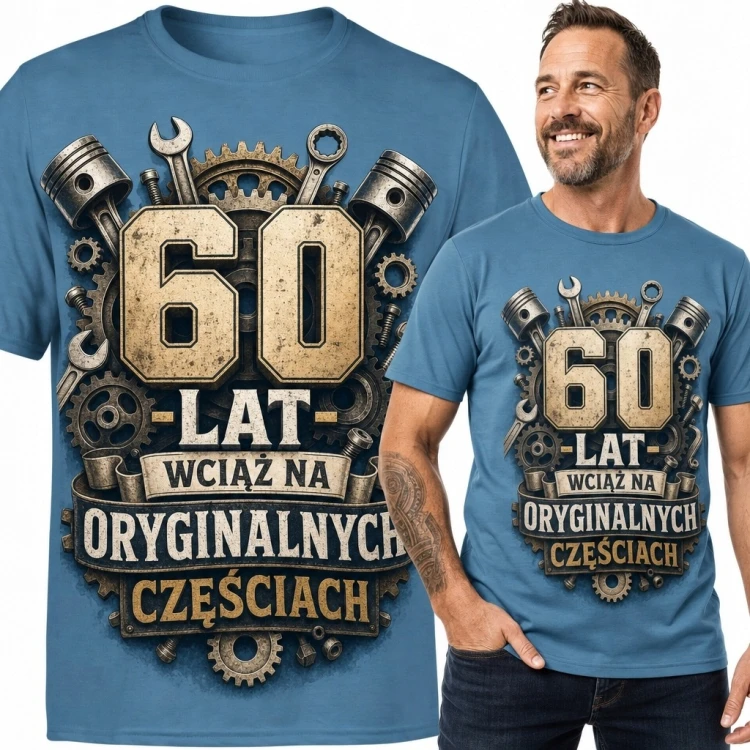 Koszulka męska na 60 urodziny „60 lat - wciąż na oryginalnych częściach”