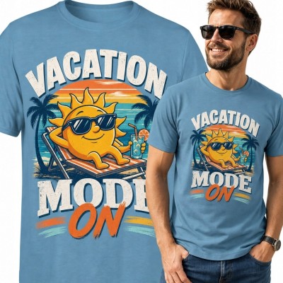 Koszulka męska „Vacation Mode On” - słońce na tropikalnej plaży