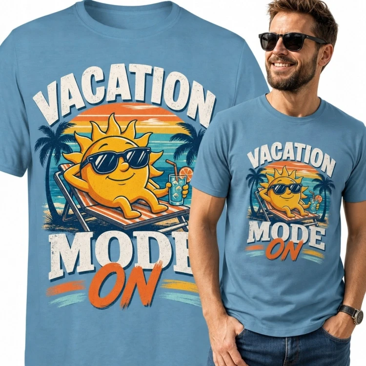 Koszulka męska „Vacation Mode On” - słońce na tropikalnej plaży