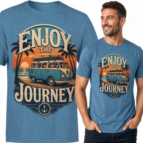 Koszulka męska z kamperem „Enjoy the Journey” - retro vanlife