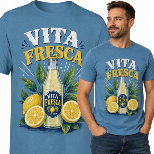 Koszulka męska „Vita Fresca” z retro motywem cytrynowego napoju - cytryny i liście