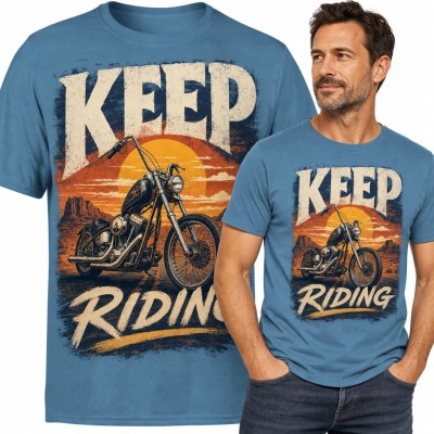 Koszulka męska z chopperem „Keep Riding” - motocyklowy zachód słońca