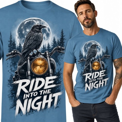 Koszulka męska motocyklowa z krukiem „Ride into the Night” - nocna jazda