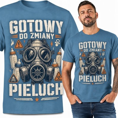 Koszulka męska dla taty „Gotowy do zmiany pieluch” - maska i znaki ostrzegawcze