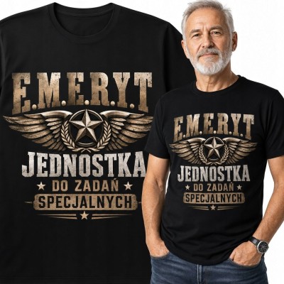 Koszulka męska na emeryturę „E.M.E.R.Y.T” - „Jednostka do zadań specjalnych”