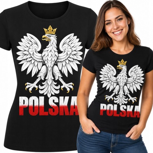Koszulka damska z koronowanym orłem i napisem „Polska” - patriotyczny wzór