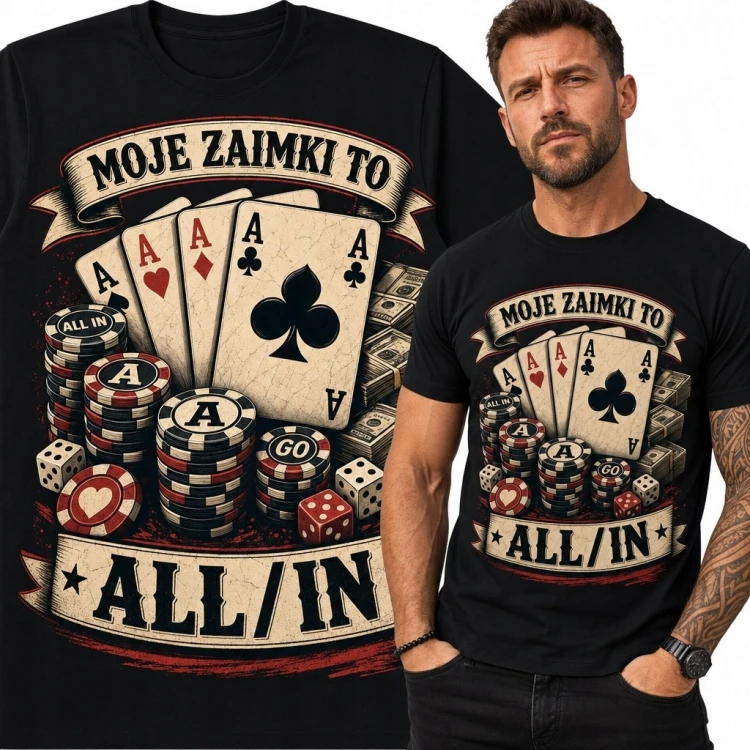 Koszulka męska pokerowa „Moje zaimki to all / in” - asy i żetony
