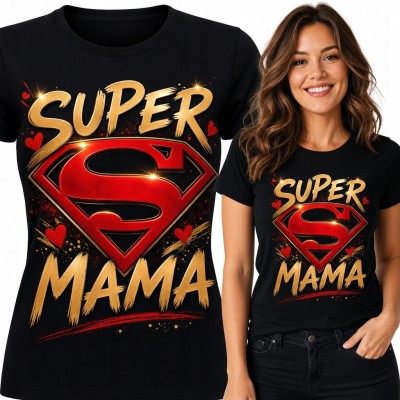 Koszulka damska „Super Mama” - superbohaterski emblemat z sercami