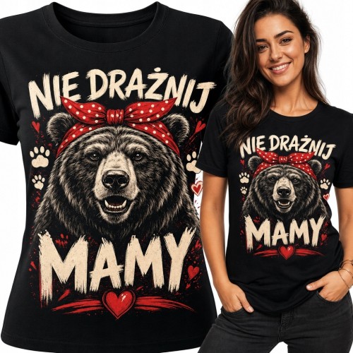 Koszulka damska z niedźwiedziem „Nie drażnij mamy” - zadziorny wzór