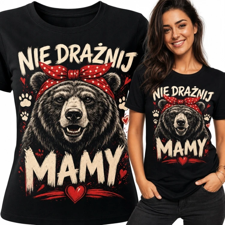 Koszulka damska z niedźwiedziem „Nie drażnij mamy” - zadziorny wzór