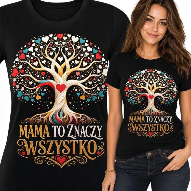 Koszulka damska dla mamy z drzewem życia „Mama to znaczy wszystko”