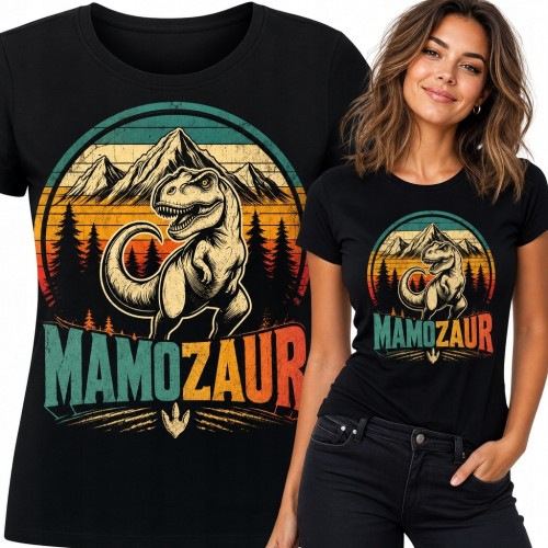Koszulka damska „Mamozaur” z tyranozaurem - wzór retro dla mamy