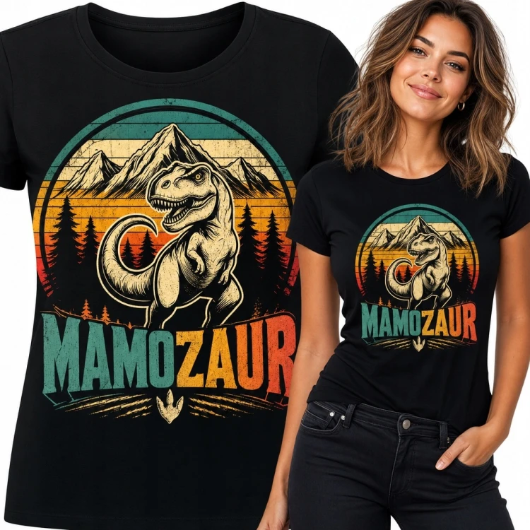 Koszulka damska „Mamozaur” z tyranozaurem - wzór retro dla mamy