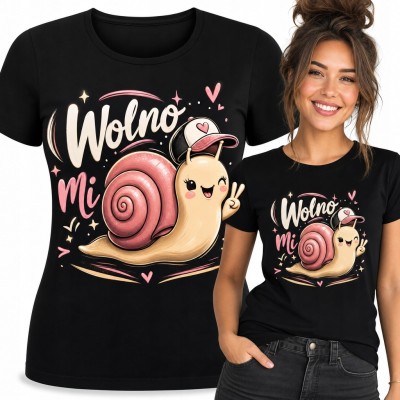 Koszulka damska z kawaii ślimakiem „Wolno Mi” - humorystyczny wzór