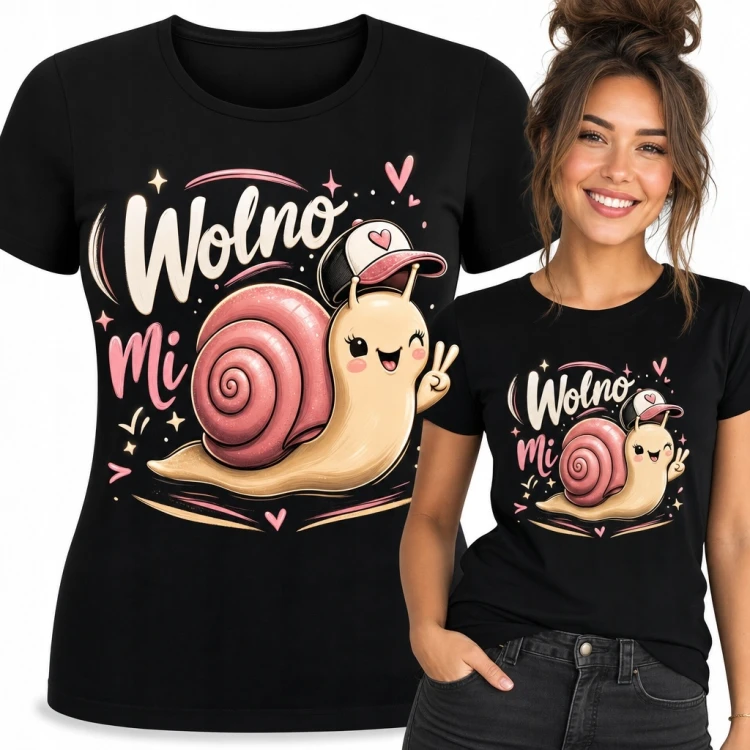 Koszulka damska z kawaii ślimakiem „Wolno Mi” - humorystyczny wzór