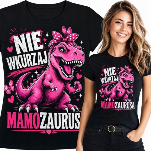Koszulka damska dla mamy z dinozaurem „Nie wkurzaj mamozaurusa”