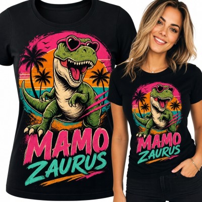 Koszulka damska „Mamo Zaurus” z T-rexem - tropikalny wzór retro